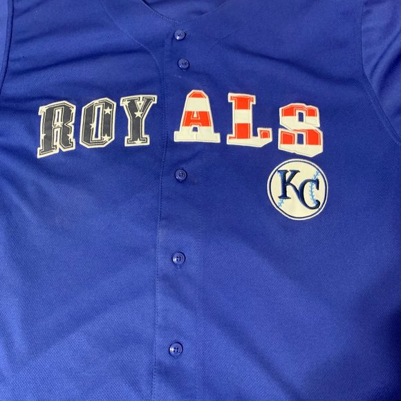 Kansas City Royals Stars and Stripes 4th of July Promo Base Ball Jersey Size XL - Picture 3 of 4